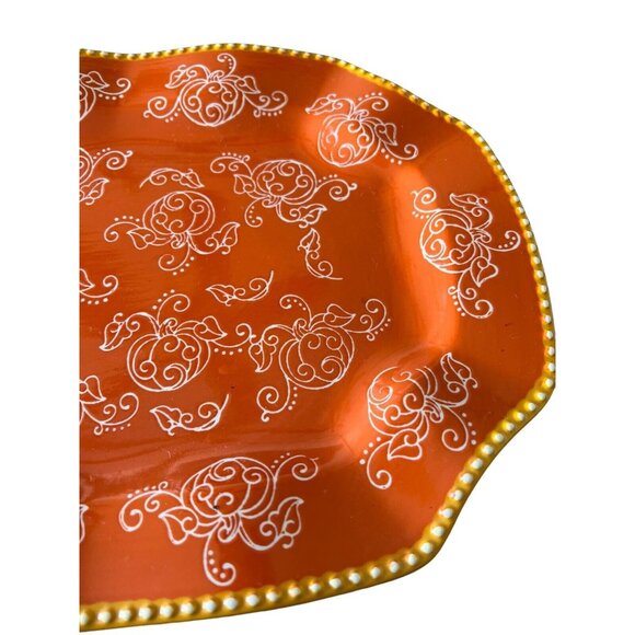 Tara Temptations Pumpkin Floral Lace Platter Serving Tray  Orange 16 In X 10 In - Picture 3 of 8